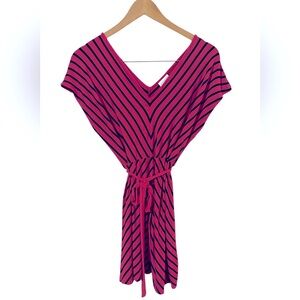 Motherhood Maternity Pink and Black Striped Tie Front Blouse Large